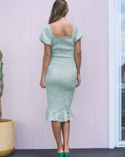 Celine Baby Shower Smock Dress in Green Print
