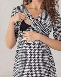 Charlotte Maternity Nursing Dress in Houndstooth Print