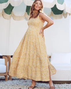 Chelsea Maternity Ruffled Maxi Dress in Yellow Animal Print