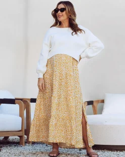 Chelsea Maternity Ruffled Maxi Dress in Yellow Animal Print