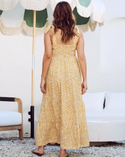 Chelsea Maternity Ruffled Maxi Dress in Yellow Animal Print
