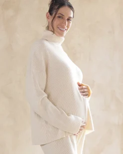 Chloe Maternity Rib Turtle Neck Jumper in Cream