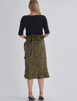 Christie Maternity Wrap Midi Skirt in Khaki Leopard Print