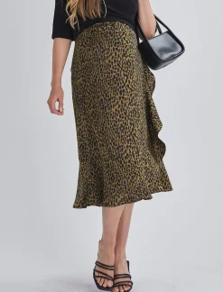 Christie Maternity Wrap Midi Skirt in Khaki Leopard Print