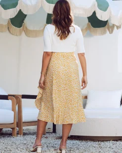 Christie Maternity Wrap Midi Skirt in Yellow Animal Print