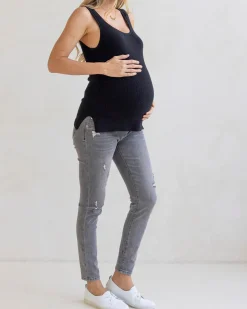 Claire Over the Bump Skinny Maternity Denim Jeans Charcoal