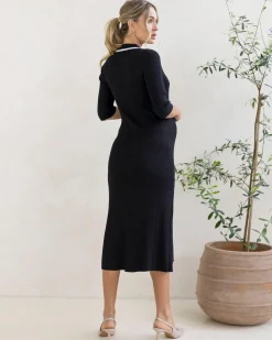 Clara Maternity Midi Knit Dress in Black
