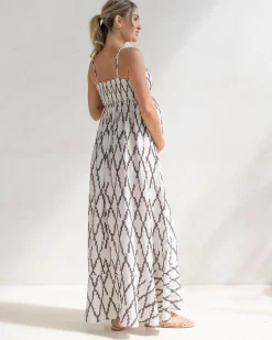 Clemence Maternity Summer Maxi Dress in Cross Print