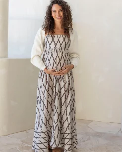 Clemence Maternity Summer Maxi Dress in Cross Print