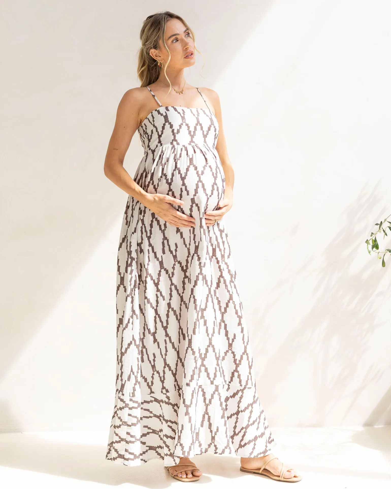 Clemence Maternity Summer Maxi Dress in Cross Print