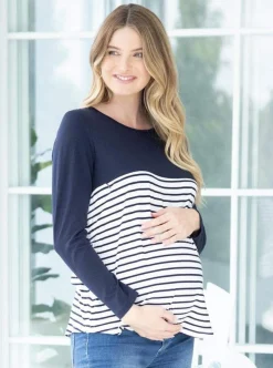 Cleo Maternity and Nursing Long Sleeve Top in Navy