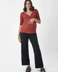 Comfortably Chic Maternity Henley Top in Brick Red