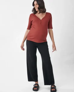 Comfortably Chic Maternity Henley Top in Brick Red