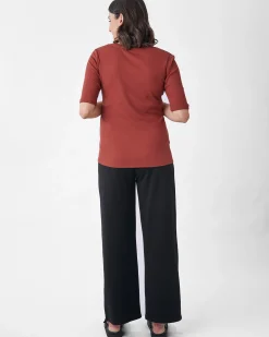 Comfortably Chic Maternity Henley Top in Brick Red
