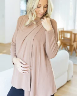 Cynthia Button Design Nursing Cardigan in Taupe