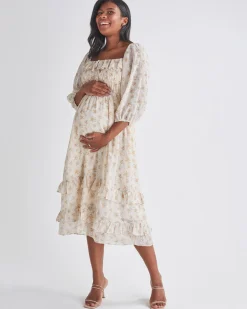 Daisy Romantic Cream Print Maternity Baby Shower Dress