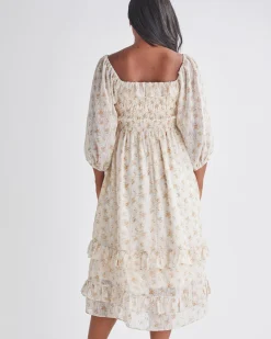 Daisy Romantic Cream Print Maternity Baby Shower Dress