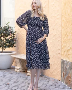Daisy Romantic Print Maternity Black Dress