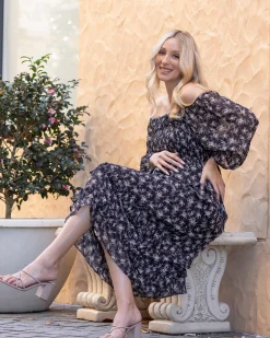Daisy Romantic Print Maternity Black Dress