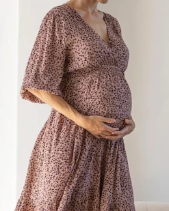 Dana Maternity Maxi Dress in Black Leaf Print
