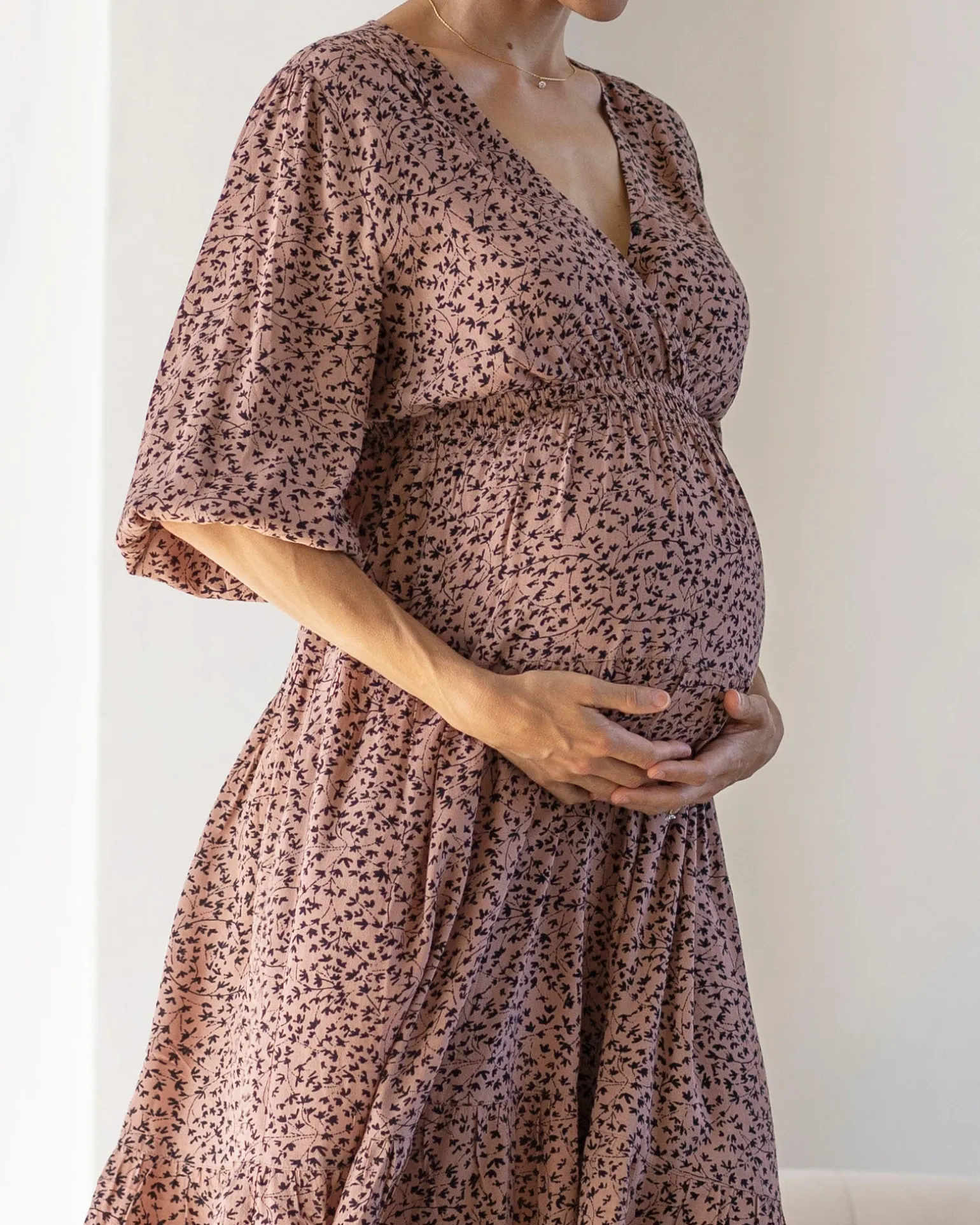 Dana Maternity Maxi Dress in Black Leaf Print