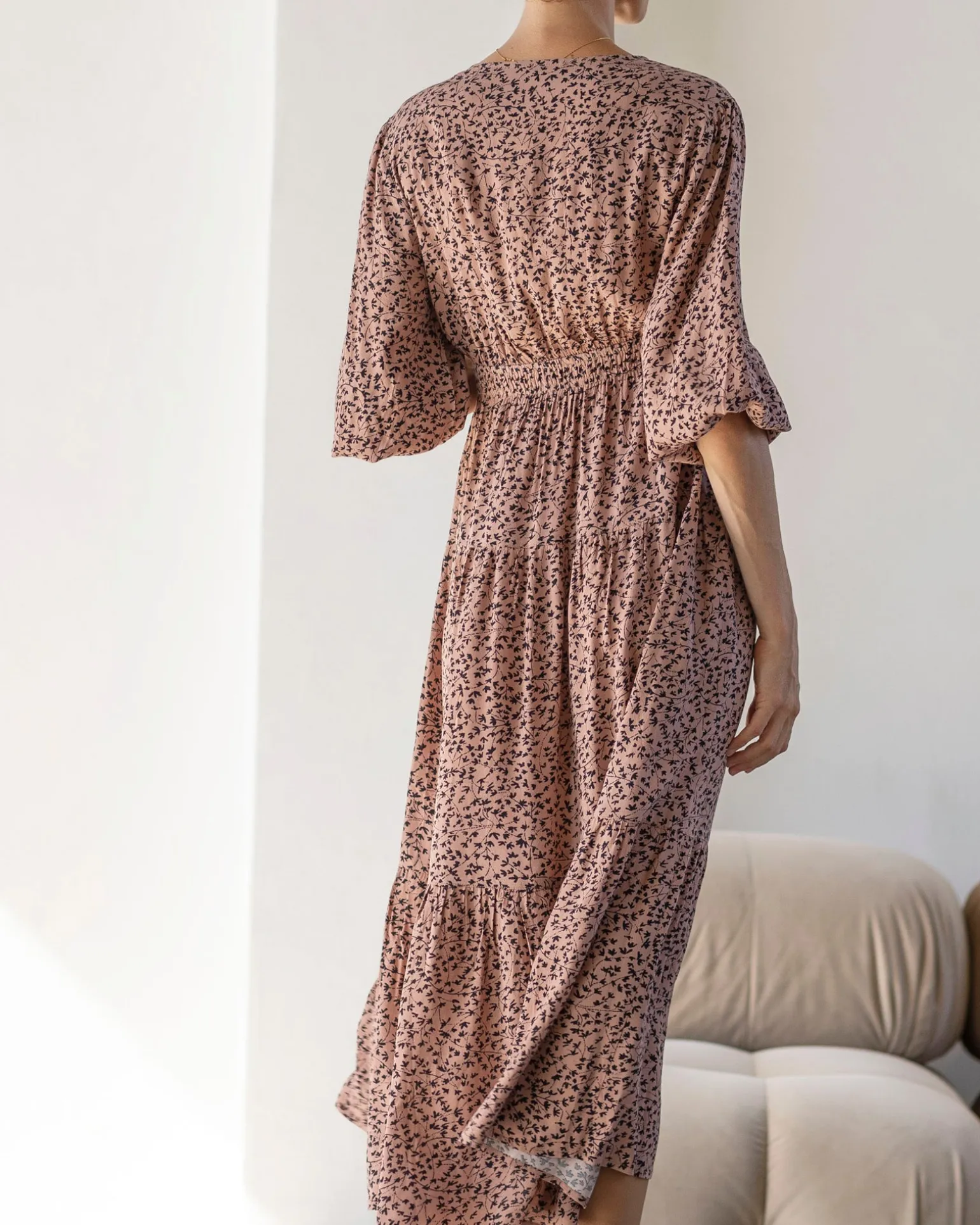 Dana Maternity Maxi Dress in Black Leaf Print
