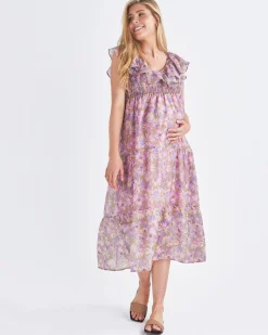Daphne Reversible Maternity Baby Shower Dress in Lilac Floral