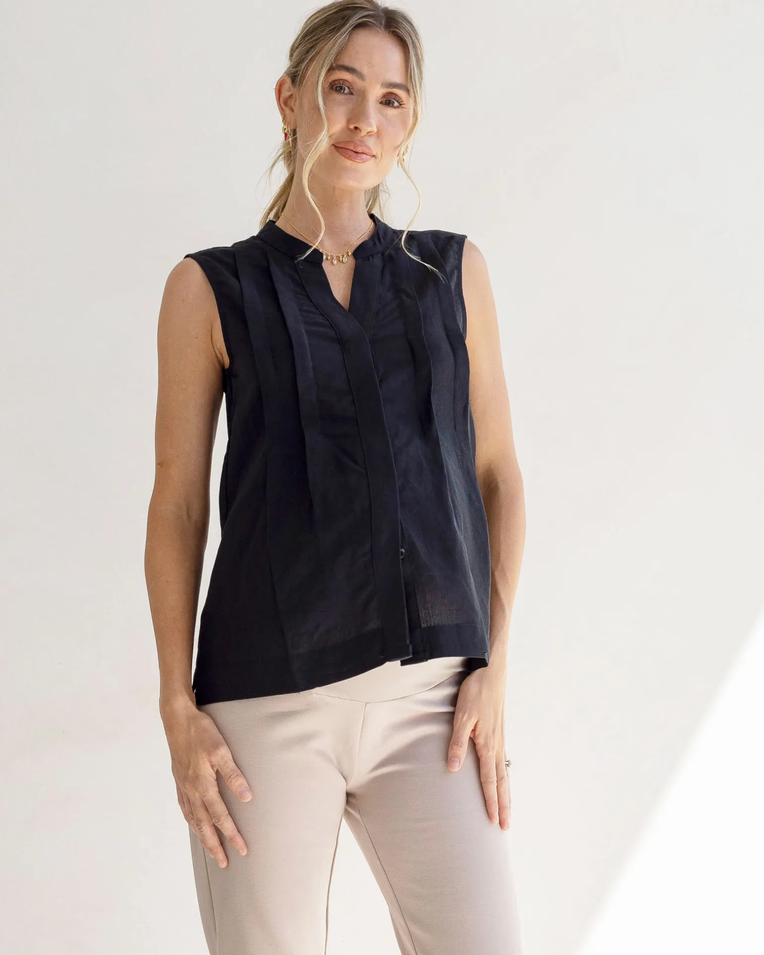 Debbie Maternity Button Shirt in Black