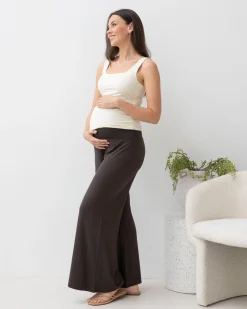 Debra Wide Leg Maternity Bamboo Pants in Cocoa