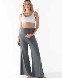 Debra Wide Leg Maternity Bamboo Pants in Slate Grey