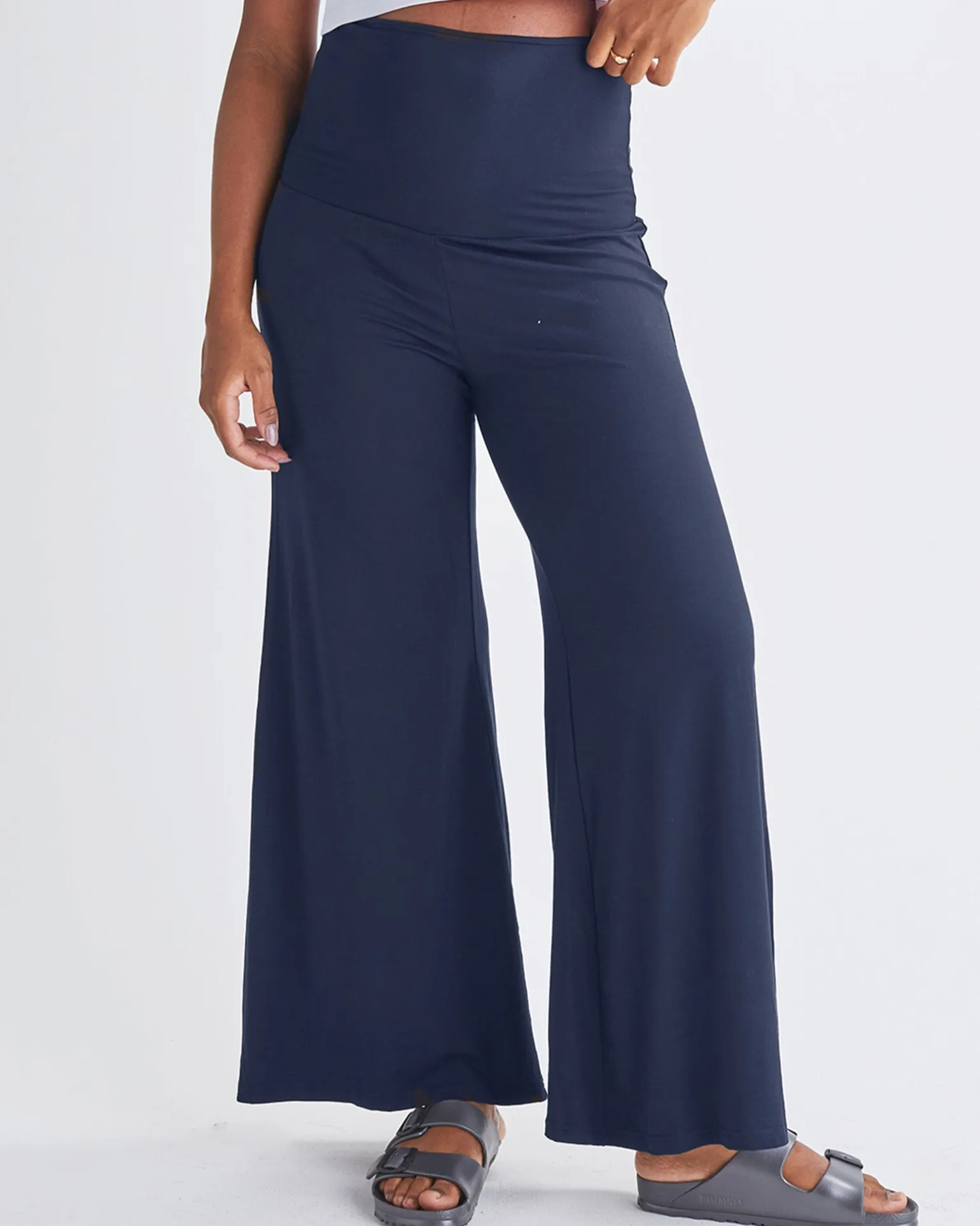 Debra Wide Leg Maternity Bamboo Pants in Navy