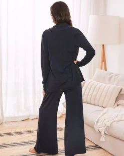 Debra Wide Leg Maternity Bamboo Pants in Navy