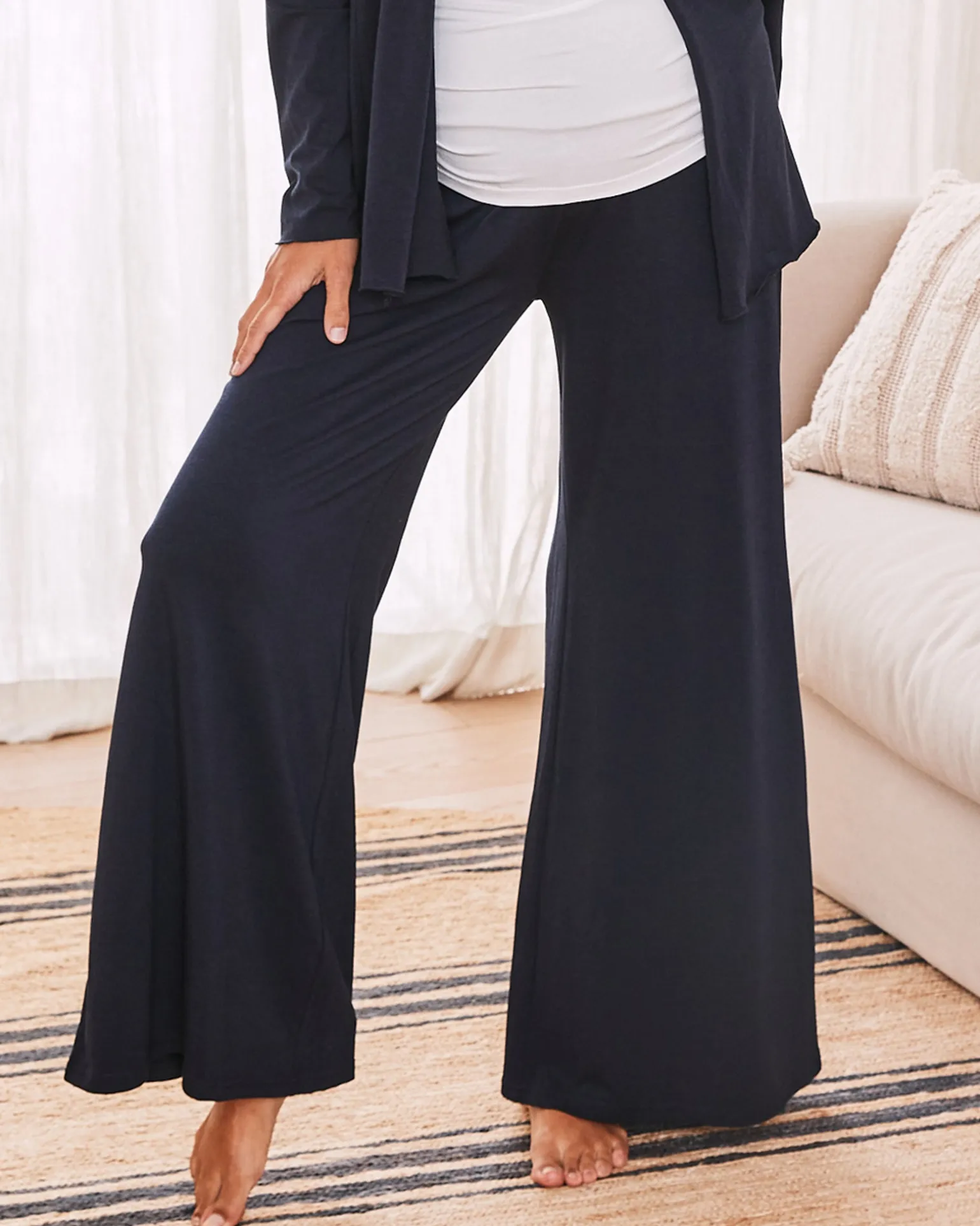 Debra Wide Leg Maternity Bamboo Pants in Navy