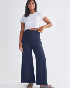 Debra Wide Leg Maternity Bamboo Pants in Navy