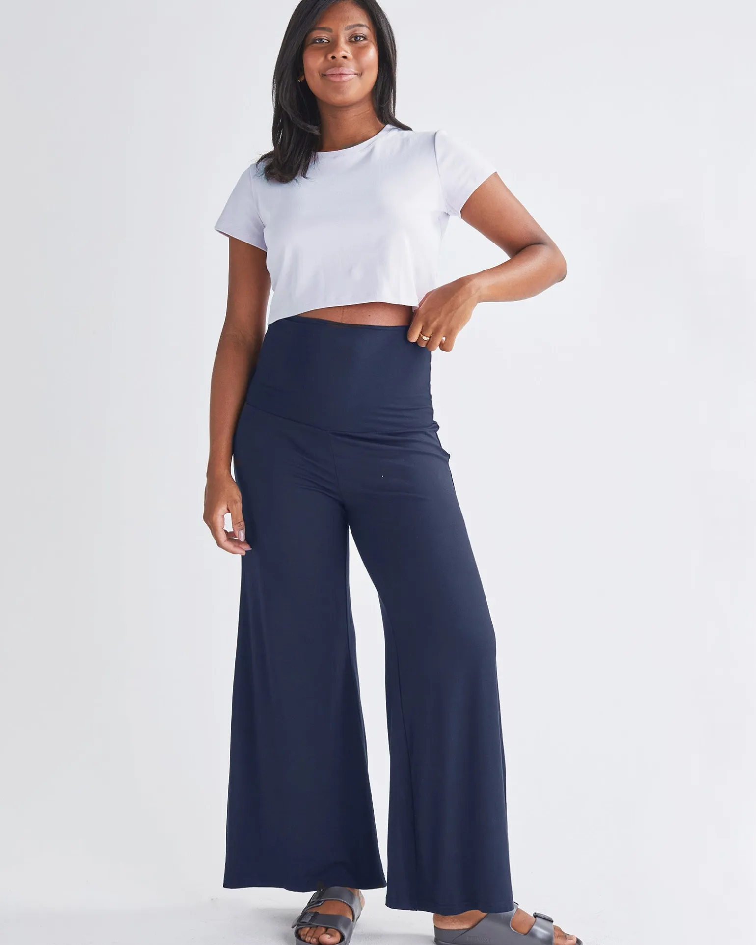 Debra Wide Leg Maternity Bamboo Pants in Navy