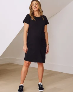 Delphy Cotton Maternity Tee Dress In Black