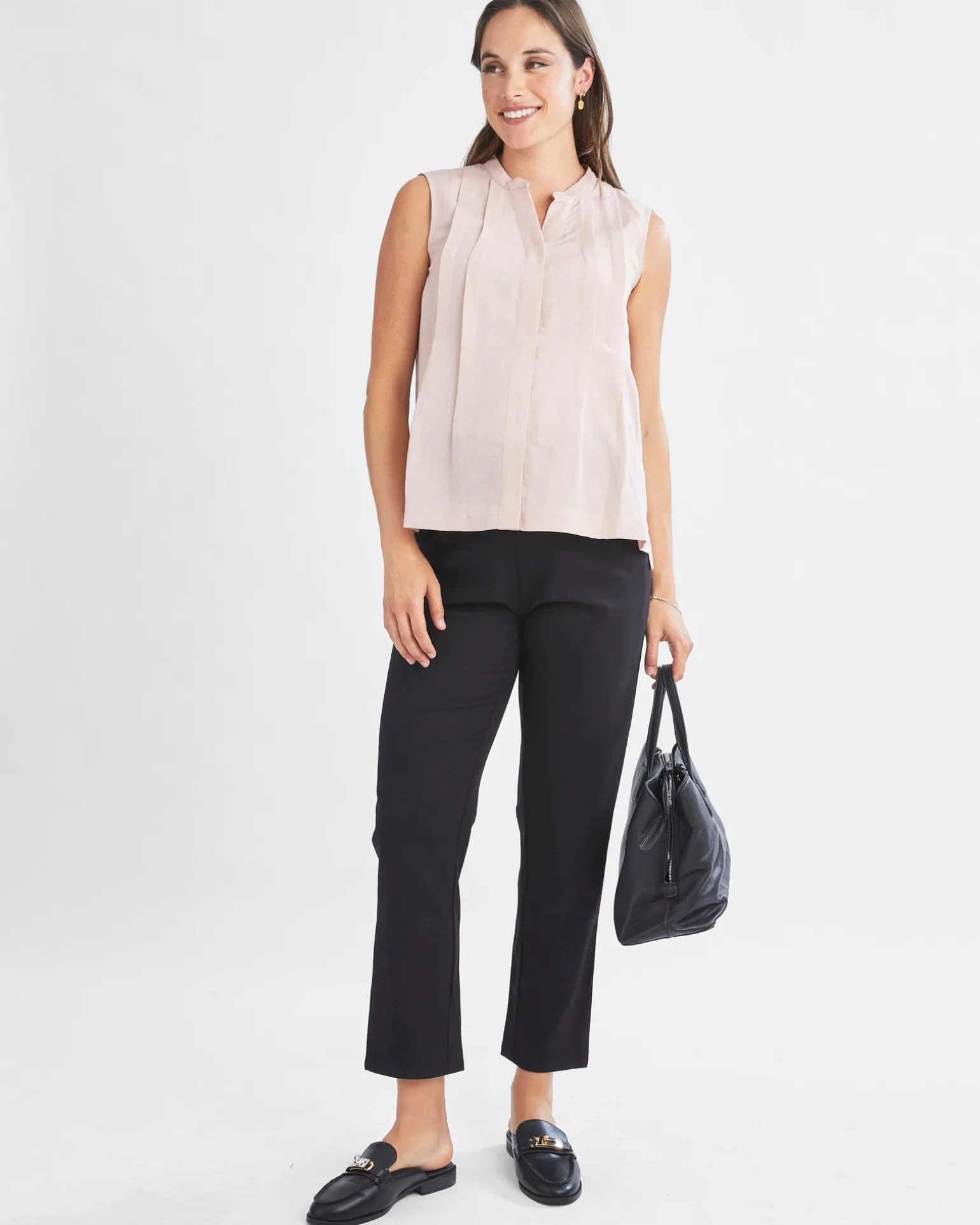 Donna High Waist Maternity Work Pants in Black