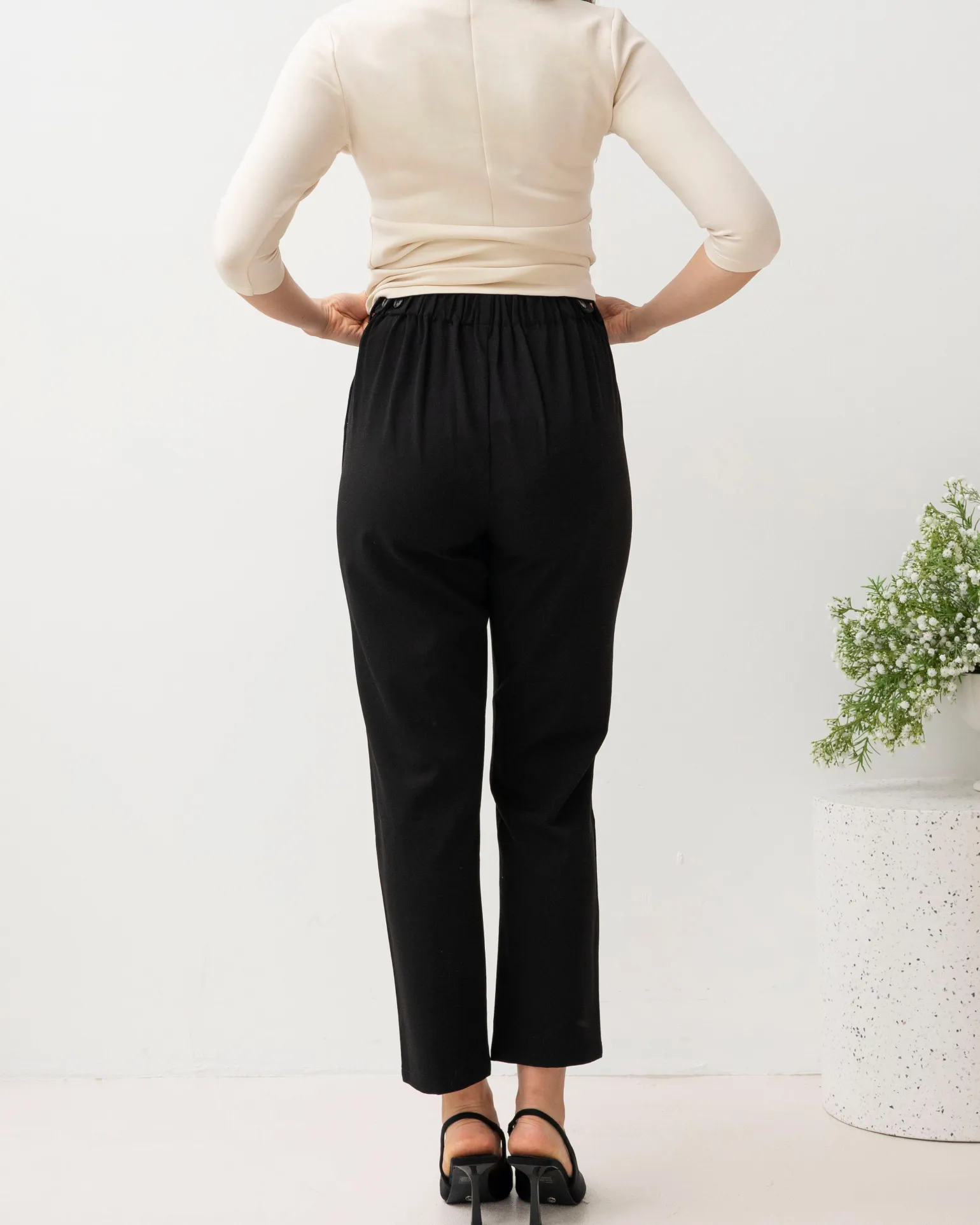 Donna High Waist Maternity Work Pants in Black