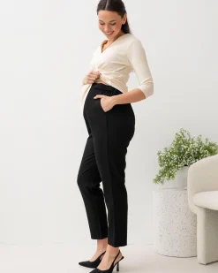 Donna High Waist Maternity Work Pants in Black
