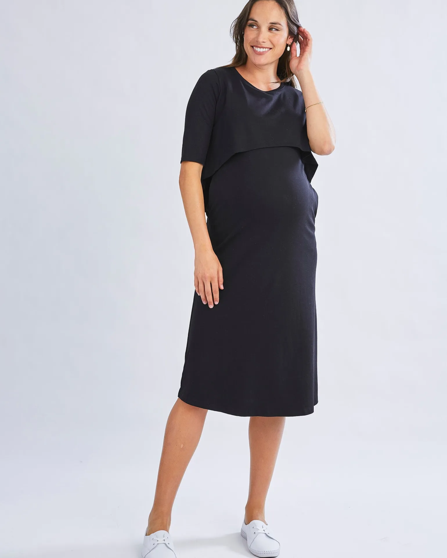 Donna Maternity & Nursing Flip Dress In Black