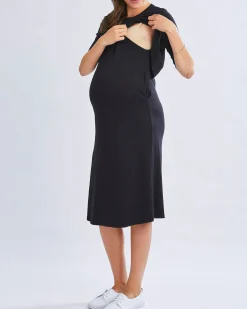 Donna Maternity & Nursing Flip Dress In Black