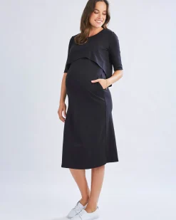 Donna Maternity & Nursing Flip Dress In Black