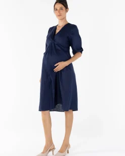 Elea Navy Work Dress in Linen
