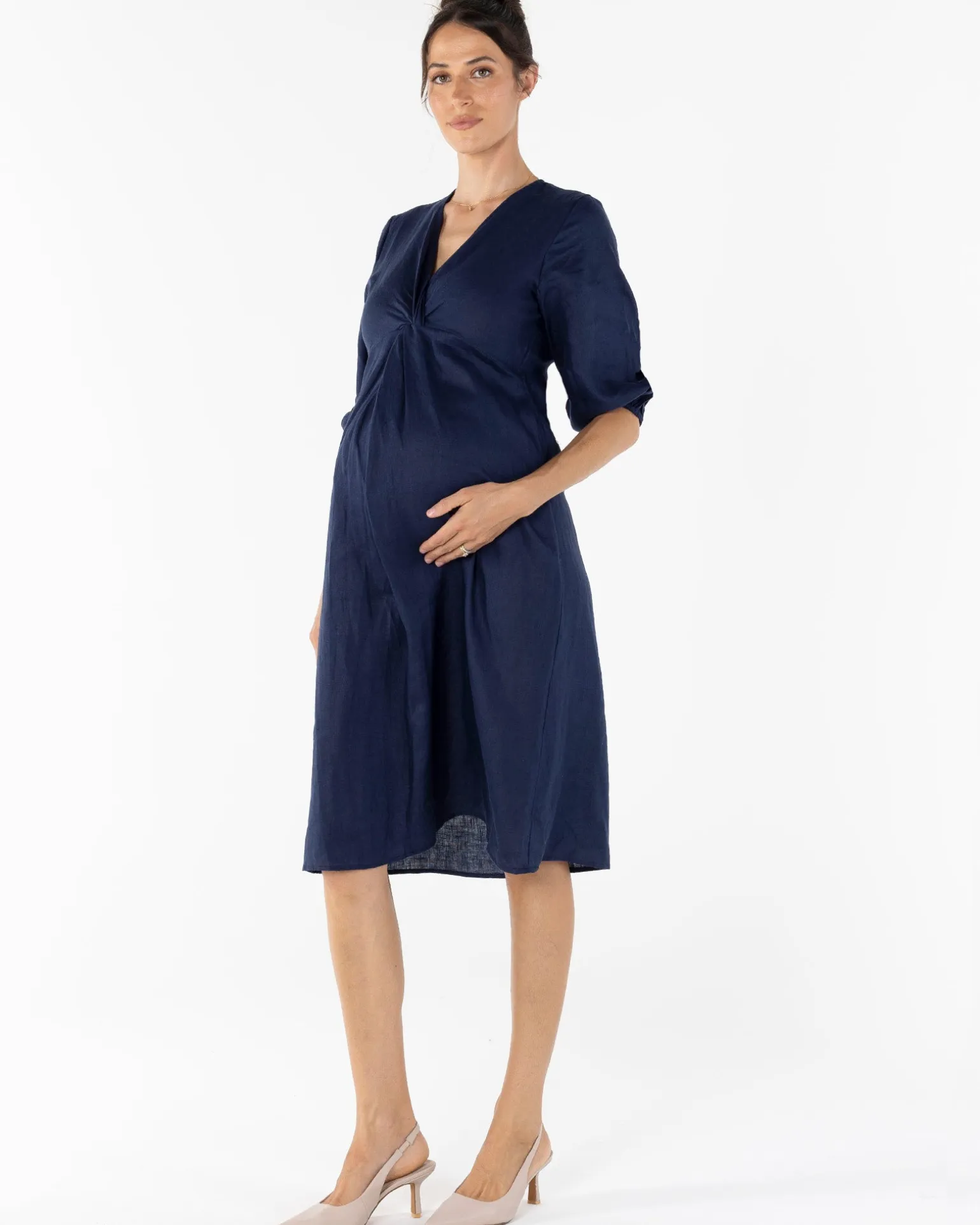 Elea Navy Work Dress in Linen