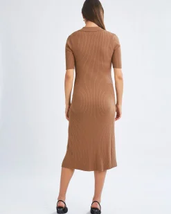 Elegance Knit Maternity Midi Dress in Camel