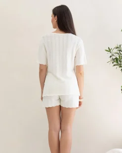 Elena 2 Piece Side Button Knit Set in White