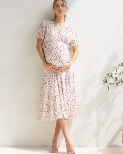 Elise Maternity Red Floral Wrap Dress