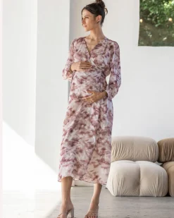 Elise Maternity Wrap Dress in Burgundy