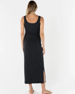 Eliza Maternity Ribbed Tube Midi Dress In Black