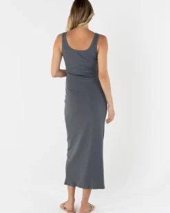 Eliza Maternity Ribbed Tube Midi Dress In Gray